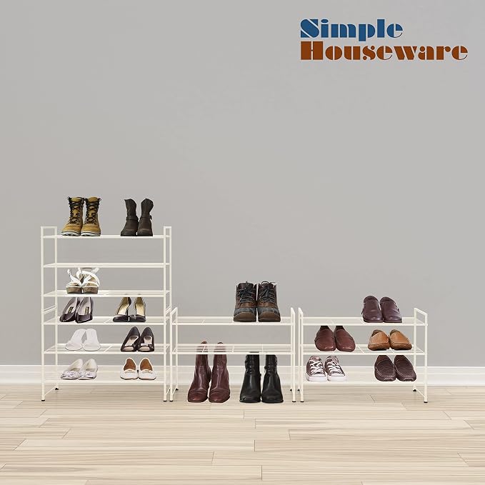 Simple Houseware 3-Tier Stackable Wired Grid Shoe Rack, White - Image 5