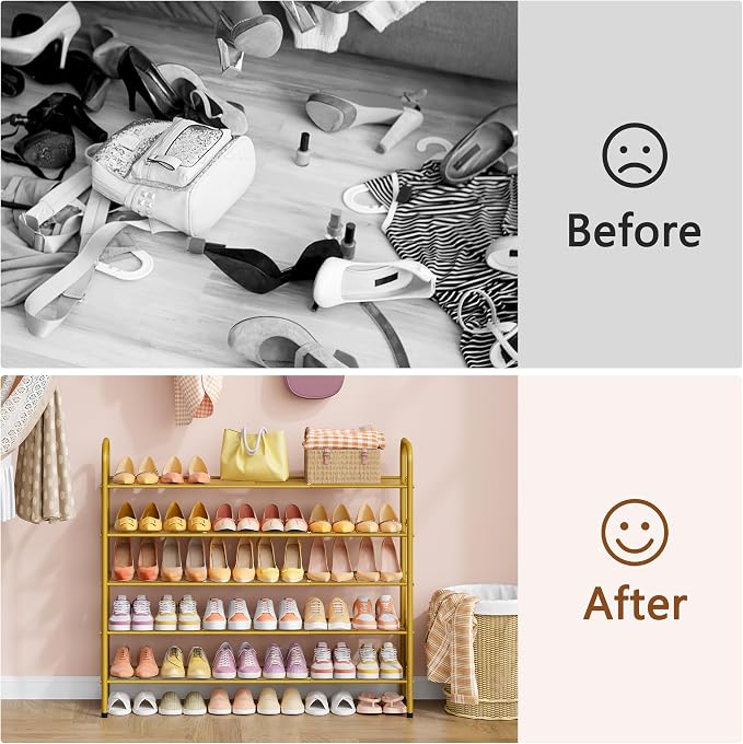 Hoctieon 5 Tier Shoe Rack for Closet, Durable Mesh Style Shoe Rack, Entryway Shoe Shelf, Shoe Storage Organizer for Hallway, Bedroom, Living Room, Wardrobe, Gold - Image 9