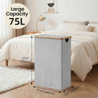 efluky Slim Laundry Basket with Lid, Narrow Laundry Hamper with Removable Bag, Skinny Dirty Clothes Basket with Bamboo Handles for Bathroom, Bedroom & Laundry Room, 75L Light Grey - Image 3