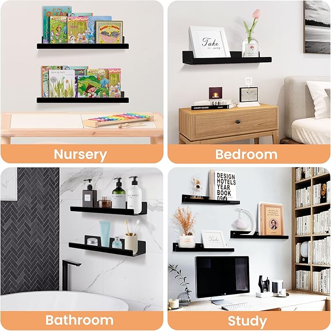 upsimples 4 Pcs 15" Acrylic Shelves for Wall Organize and Display, Black - Image 7