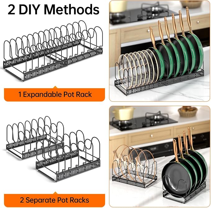 MUDEELA Expandable Pot Pan Lid Organizers inside Cabinet, 14 Divider-Black - Image 5