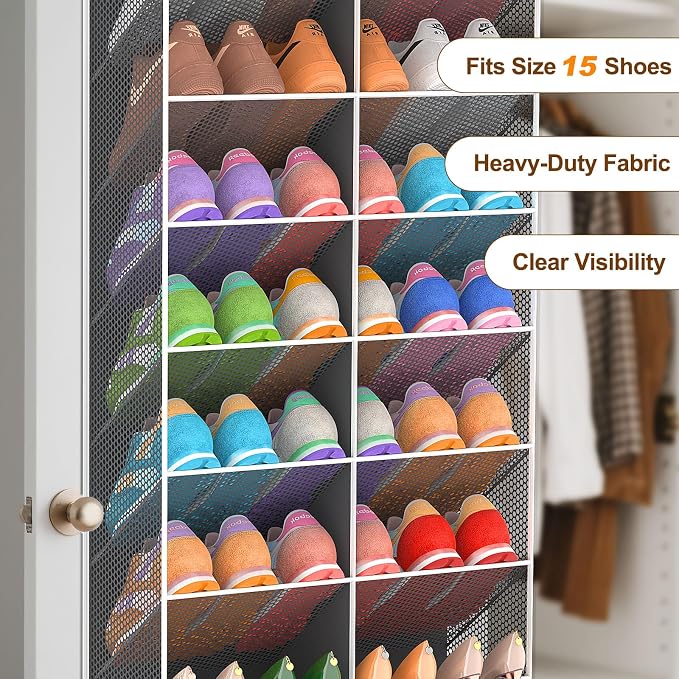 UVIAHOMI Over the Door Shoe Organizer for 30 Pairs, 10-Tier, Dark Grey - Image 5