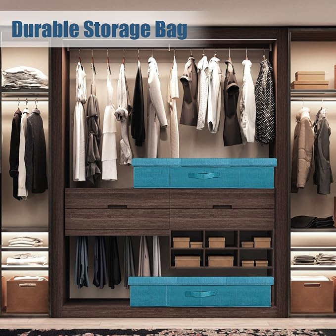 Supowin 2Pack Large Underbed Storage Containers Bin with Lids, Cyan Blue | 6 Inches Tall Under Bed Storage Organizer Box with Handles, Foldable Closet Organizer for Clothes, Blankets, Seasonal Items - Image 6