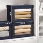 Homsorout Stackable Storage Bins with Lids - Large Storage Box with Lids, Foldable Closet Boxes for Organizing, Wardrobe Clothes Organizer with Window, Cubes Bins for Living Room, 4 Pack, Navy Blue - Image 2