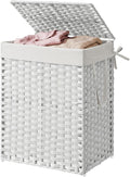 SONGMICS HOME Laundry Hamper with Lid, Clothes Basket with Removable Liner and Handles, 23.8 Gallon, Foldable Narrow Laundry Organizer for Bathroom, Bedroom, White by SONGMICSHOME