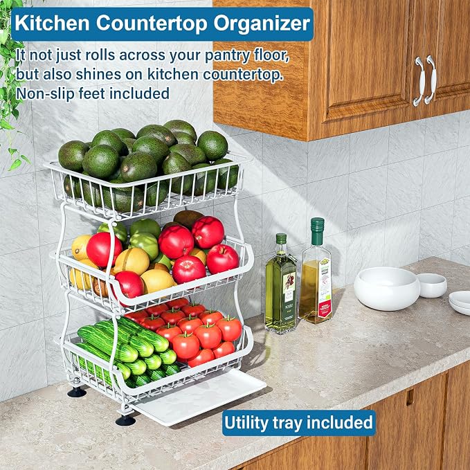 OKZEST 3-Tier Rolling Pantry Floor Organizers and Storage Cart with Wheels - Image 8
