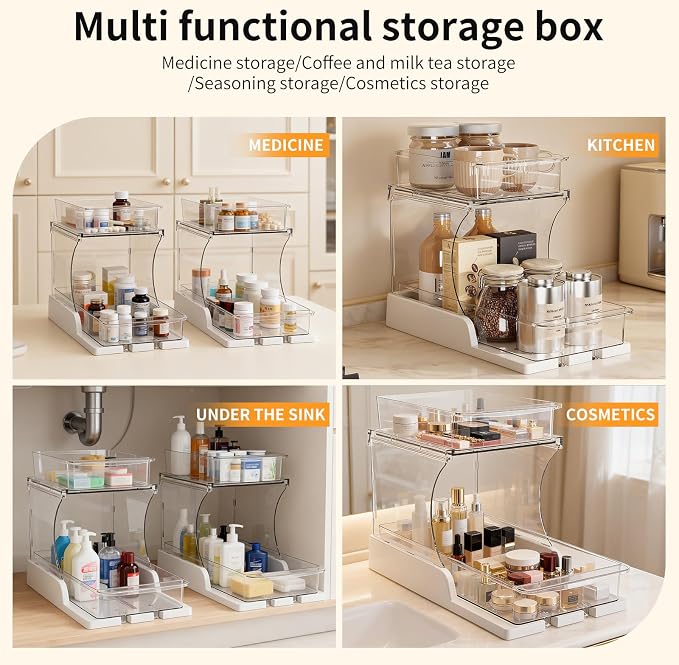 Jsyrjing 2 Pack Pull Out Spice Rack, 2 Tier Clear Cabinet Organizer - Image 7