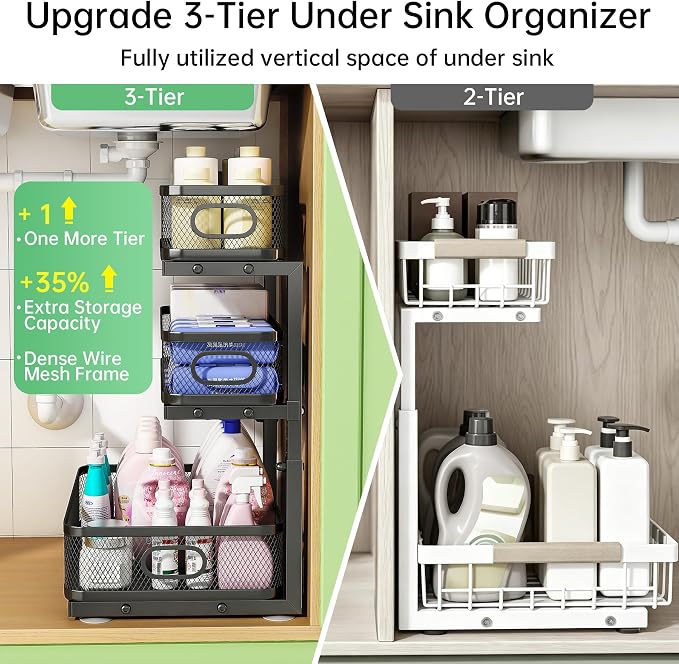 2-Pack 3-Tier Under Sink Organizer, Slide Out Cabinet Storage, Kitchen/Bath - Image 4