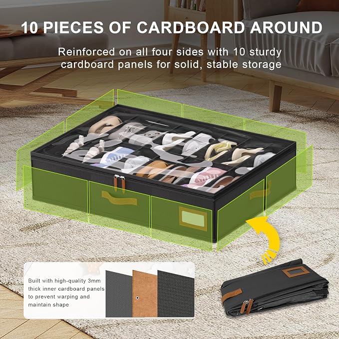 homyfort Shoe Organizer Under Bed, Fits 32 Pairs, Under bed Shoe Storage Boxes with Study Handles and Clear Cover, zapateras organizer for shoes, set of 2 - Image 5