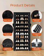 CASAMAYA Shoe Rack with Covers, 10 Tiers Tall Shoe Rack Organizer, Large Capacity Shoe Shelf Storage, Hold 30 Pairs of Shoes, Vertical Shoe Storage Organizer for Closet, Entryway, Black, SRT103B01 - Image 7