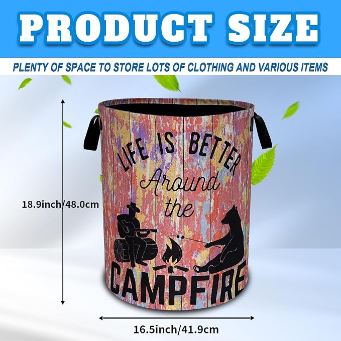 Life Is Better Around The Campfire Laundry Basket Oxford Cloth 18.9x16.5 In - Image 3