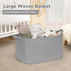 Goodpick Large Woven Rope Blanket Basket, Rectangle, Gray, 75L - Image 2