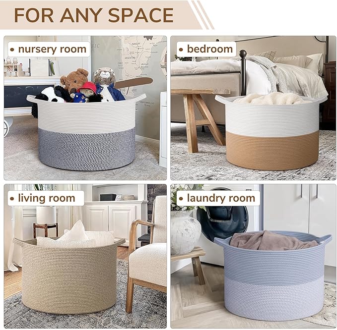 INDRESSME 115L Extra Large Woven Wicker Blanket Basket Living Room - Image 4