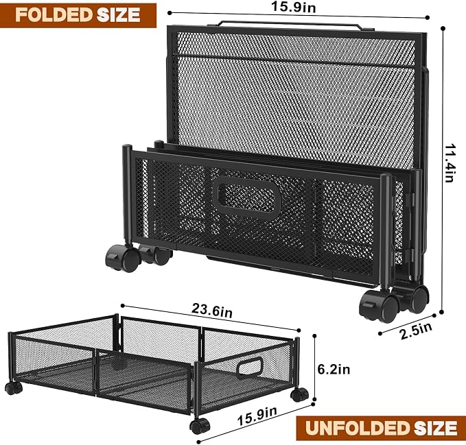 Under Bed Storage Containers,4 Pack Foldable Underbed Storage Containers with Handles and Wheels,Folding Bed Shoes Clothes Organizer,Easy Assembly Underbed Storage for Toy,Bedding,Bedroom(Black) - Image 4