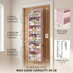 HOMELUX THEORY Over the Door Organizer, 6-Tier, 100D Fabric, Baby Pink 1pc | Over the door shoe organizer, 50 lbs capacity, 12 side mesh pockets, 100D extra thick fabric, Closet & entryway storage - Image 3