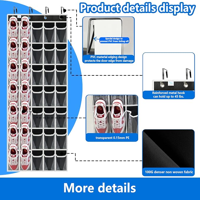 Shoe Rack for Door, Over Door Shoe Organizer for Closet - Image 3