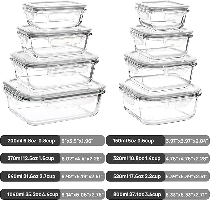 Vtopmart 8 Pack Glass Food Storage Containers with Airtight Lids - Image 2