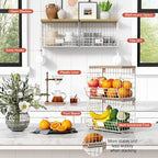 Goozii White Fruit Storage Basket for Kitchen Counter Set of 2, Wall Mount Wire Fruit Basket with Shelf with Banana Hanger, Hanging Countertop Organizer for Bathroom Pantry Cabinet, White + Natural - Image 6