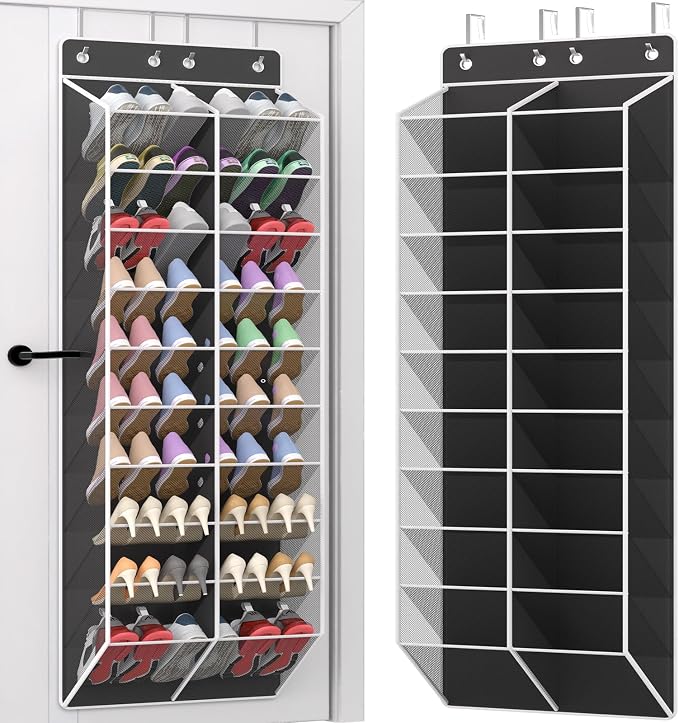 Over the Door Shoe Organizer with 20 Large Mesh Pockets, Black by VERONLY