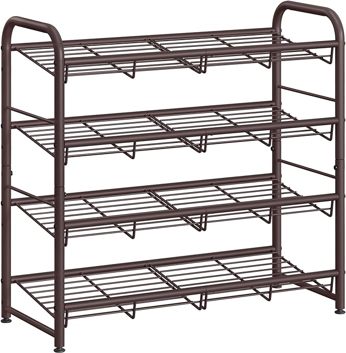 SONGMICS 4-Tier Stackable Metal Shoe Rack, Holds Up to 16 Pairs of Shoes | Shoe Organizer for Closet, Entryway, and Small Spaces, with Adjustable Slanted Shelves, Bronze, DAVIAN Collection ULMR067A01 by Unknown
