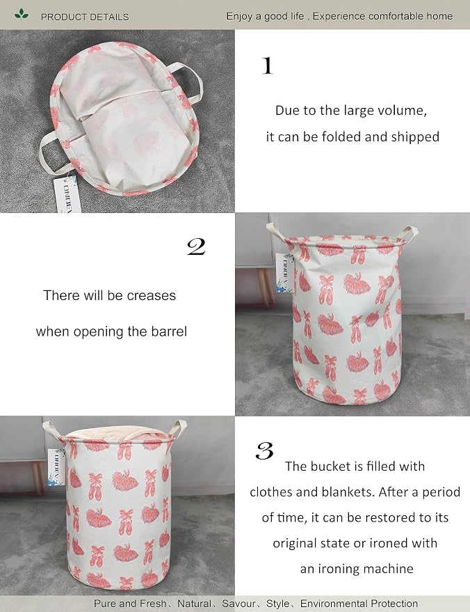 Round Pink Ballerina Laundry Hamper, Household Storage Bin - Image 5