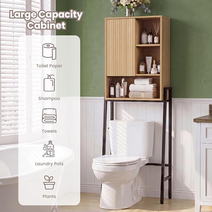 Over The Toilet Storage Cabinet,24" W Bathroom Organizer, Oak - Image 6