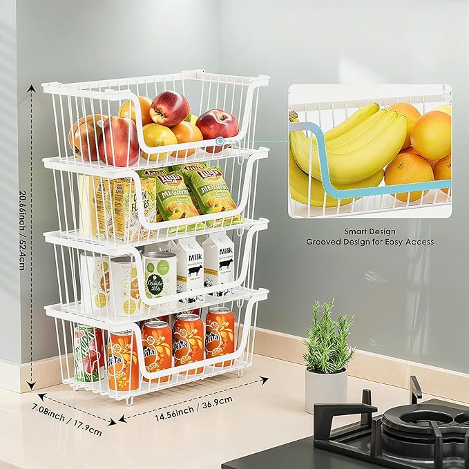 GAOKASE 4 Pcs Stackable Wire Baskets for Pantry Organizers and Storage, - Image 2