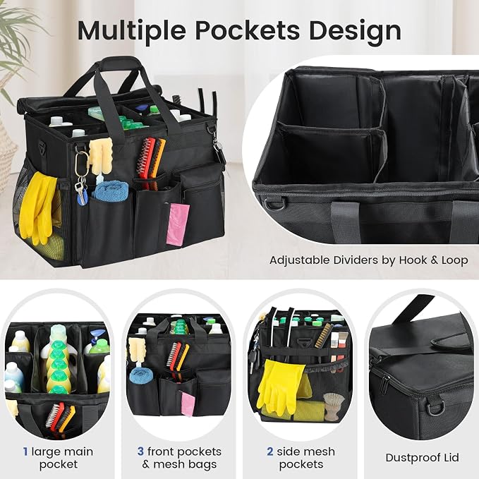 Housolution Extra Large Rolling Cleaning Caddy Bag with Wheels, Black - Image 3