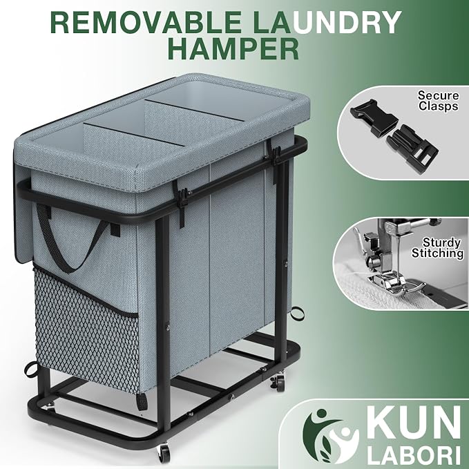 Laundry Basket with Lid,230L Rolling Laundry Hamper with Wheels,Grey - Image 5