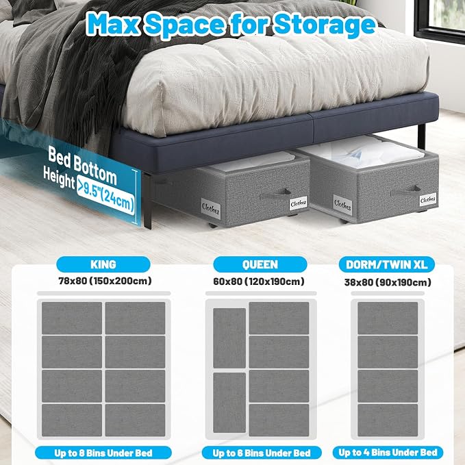Under Bed Storage with Wheels, 2-Pack 10" Height XXL 75L Rolling Storage Bins, Quick Assembly Underbed Shoe Storage Containers with Clear Lid & Label, Dorm Under Bed Drawers for Clothes, Shoes, Grey - Image 9