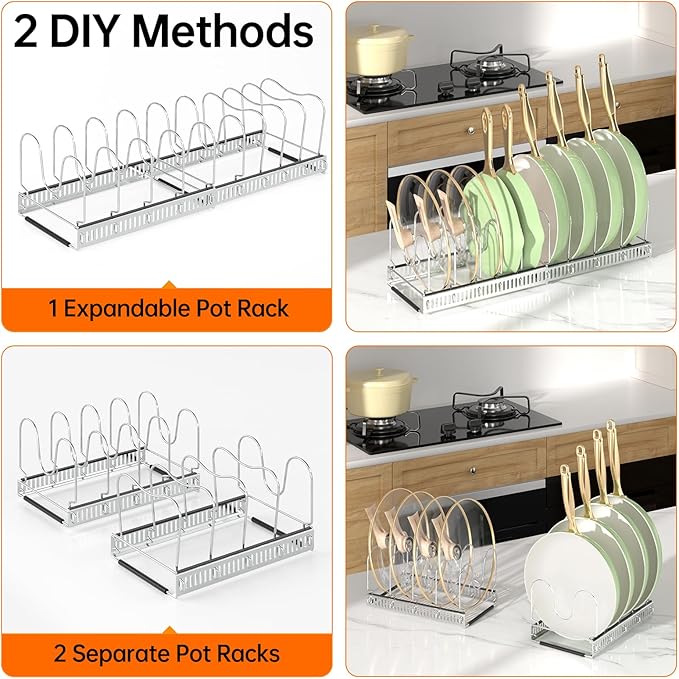 MUDEELA Expandable Pot Pan Lid Organizers inside Cabinet, 10 Divider-Silver - Image 5