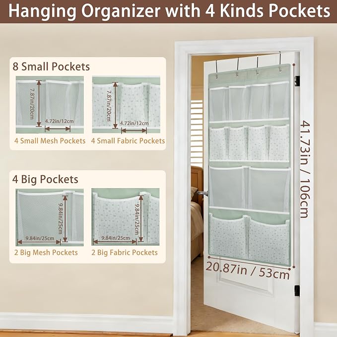2 Pack- 12 Pocket Over Door Hanging Storage Organizer with 4 Kinds Pouch,Back of Closet Hanging Shelf Storage Organization for Sock,Hat,Underwear,Behind Door Caddy in Bedroom,Bathroom,Entrance,Dorm,RV - Image 2