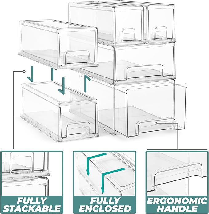 Sorbus Clear Stackable Storage Drawers with Pull-Out Bins (Small, 2 Pack) - Image 4