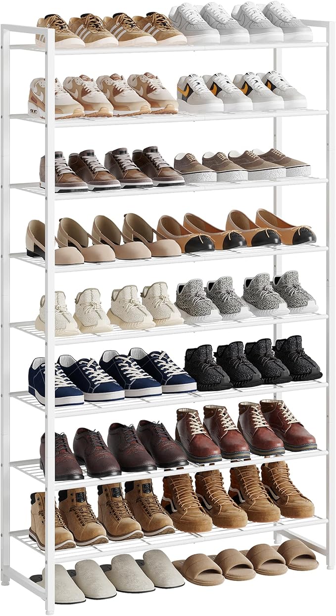 Nunsino Shoe Rack for Closet, Metal Shoe Organizer, 8 Tier Garage Shoe Rack Max Holds 40 Pairs,Shoe Storage Shelf,Entryway, White by Nunsino