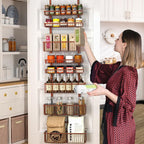 Moforoco Over The Door Pantry Organizer, Pantry Door Organizer Shelves, Kitchen Organizers and Storage, Hanging Basket Wall Spice Rack Seasoning Shelves, Laundry Room Bathroom accessories（Brown ） - Image 6