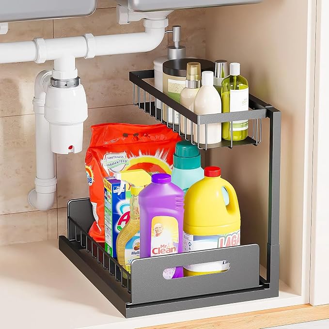 Under Sink Organizer and Storage, Slide Out Cabinet Organizer, Pull Out Sink Shelf for Kitchen Bathroom Laundry, Black, 1 Pack by VUSIGN