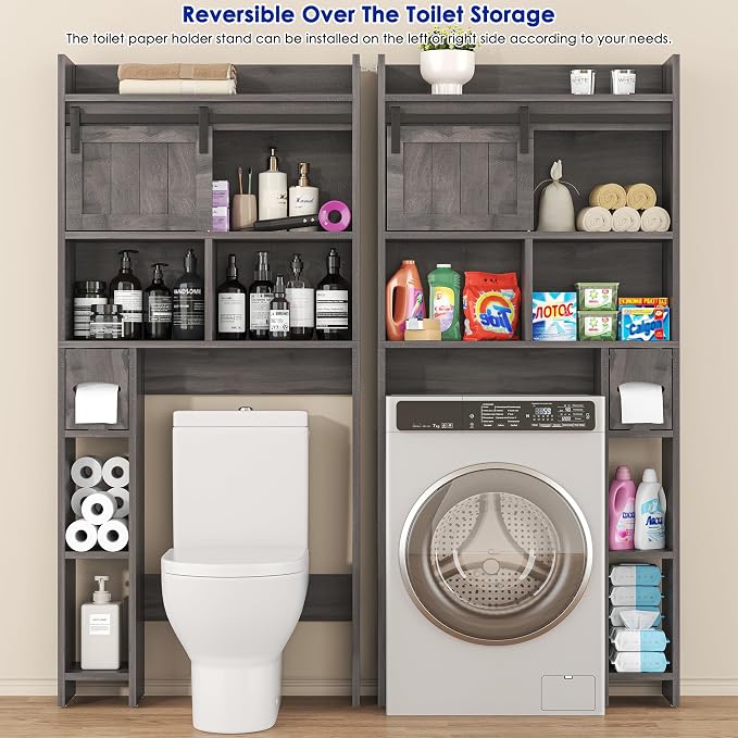 kepptory Over the Toilet Cabinet with Sliding Barn Door，Dark Grey - Image 3