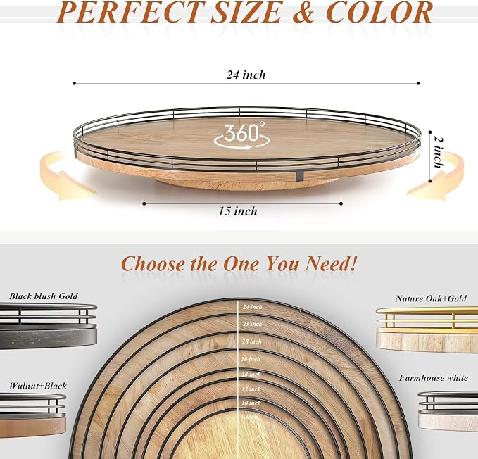 AMH 24-Inch Extra Large Farmhouse Oak Lazy Susan Organizer - Image 6