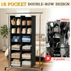 6 Tier Hanging Closet Organizer, 16 Compartments Dual Row Storage, Black | Closet Organizers and Storage with Large & Small Pockets, 3 Sturdy Hooks Support Heavy Loads, Ideal for Dorm, Garment Rack - Image 4