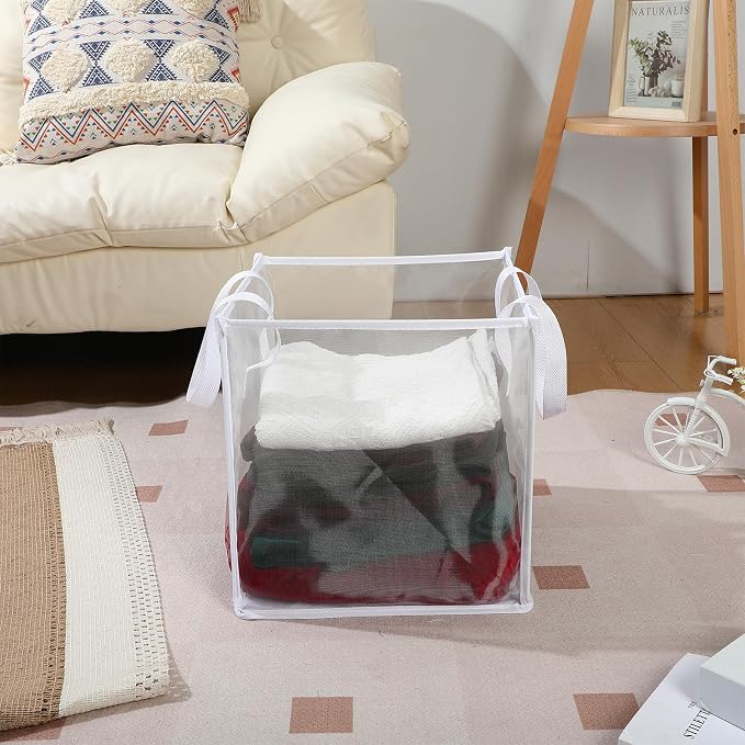 Zopeal 6 Pack Collapsible Mesh Laundry Basket, White, Single-layer - Image 6