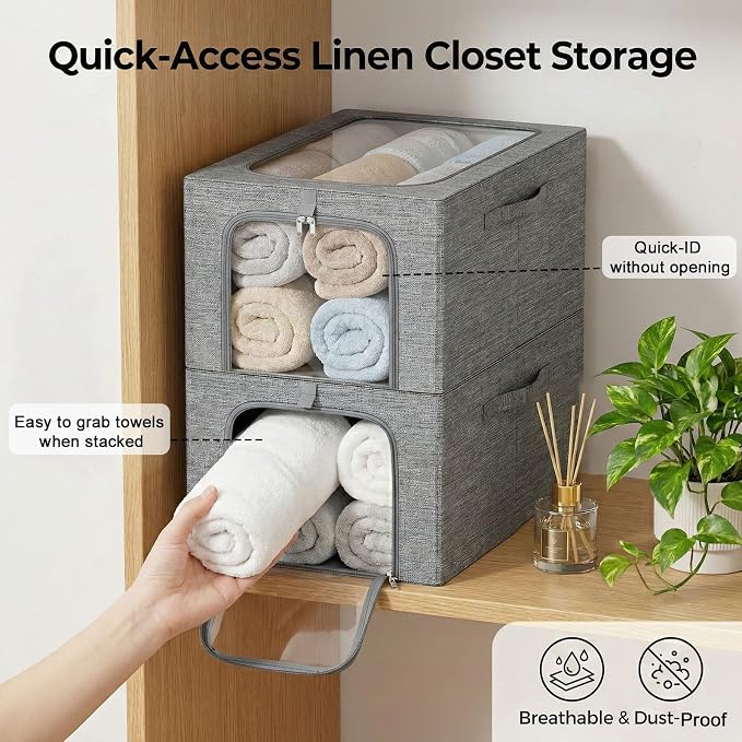 GoMaihe Baby Clothes Storage Bins with Metal Frame 27L 3-Pack Grey - Image 4