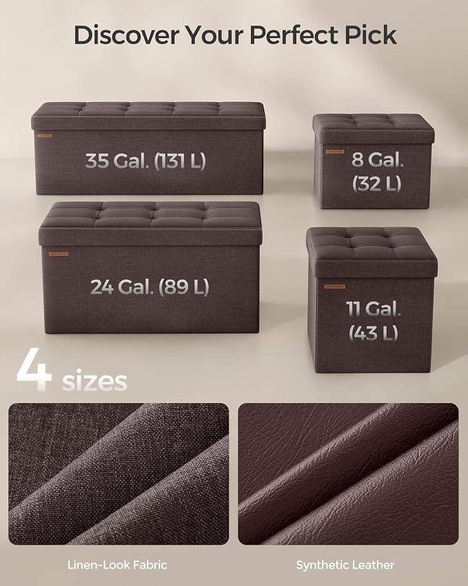 SONGMICS 30 Inches Folding Storage Ottoman Bench, Load 660 lb | Ottoman Foot Rest, Storage Chest, for Living Room, Entryway, Ink Black and Tan, MINOTA Collection ULSF047K02 - Image 6