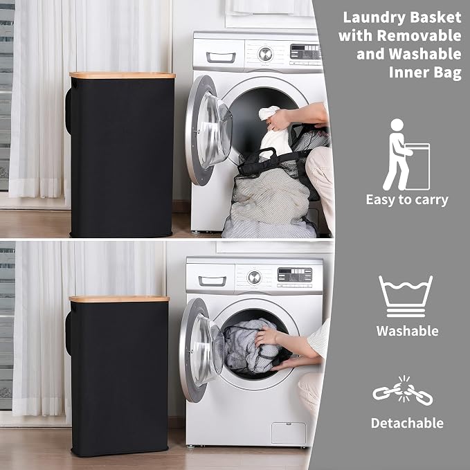 IEGrow Laundry Hamper with Lid,65L Laundry Basket with Mesh Bags,Black - Image 5