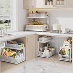 2 Pack 18.5IN-Depth Under Sink Organizer With Next-Gen Ball-Bearing Slides,2-Tier Precision Mesh Pull Out Cabinet Storage for Bathroom&Kitchen,Height Adjustable Drawers Shelf,Anti-rust-White - Image 8