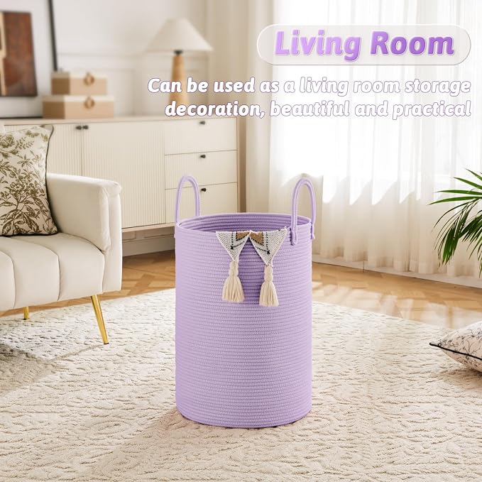 Artfeel Laundry Basket,Woven Cotton Rope Laundry Hamper,80L for Decorative Storage of Dirty Clothes,Toys and Blankets in Bathroom,Baby Room and Living Room - Image 2