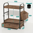 2-Tier Bathroom Counter Organizer with Drawer, Wooden Vanity Skincare Shelf - Image 3