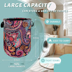 Mandala Paisley Laundry Basket Oxford Cloth Foldable Hamper 18.9x16.5 Inch - Image 2
