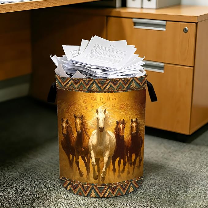 Western Horse Laundry Basket Foldable Laundry Hamper With Handles Clothes Storage Bucket Organizer Laundry Bag For Bedroom Bathroom Laundry Storage 19.6 x 15.7 - Image 7