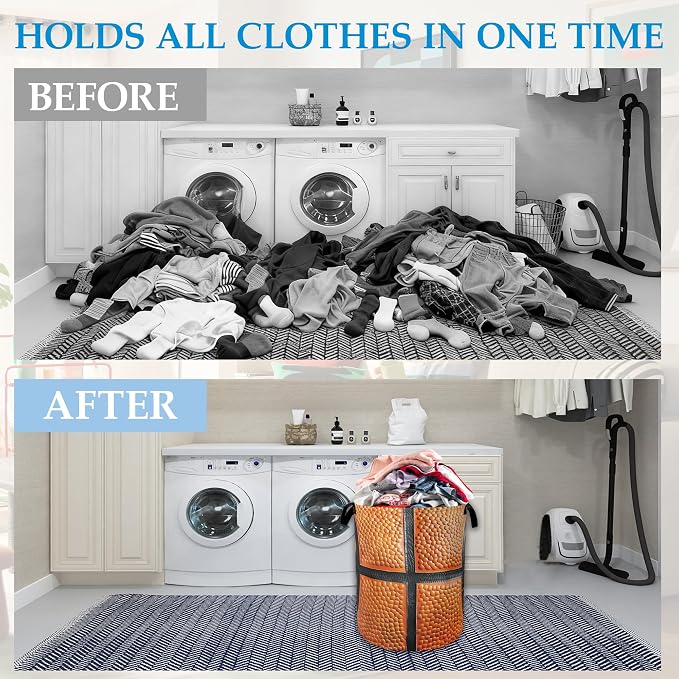 Basketball Large Storage Basket Collapsible Laundry Basket Oxford Storage Bin for Toy Bins Gift Baskets Bedroom Clothes Hamper 16" X 20.8" - Image 4