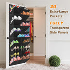 UVIAHOMI 20-30 Pairs Over the Door Shoe Organizer, Clear Pockets Hanging Shoe Storage for Closet, 10-Tier Door Shoes Rack, Handing Shoes Holder Fit All the Family's Sneakers, Boots, Heels, Black - Image 3